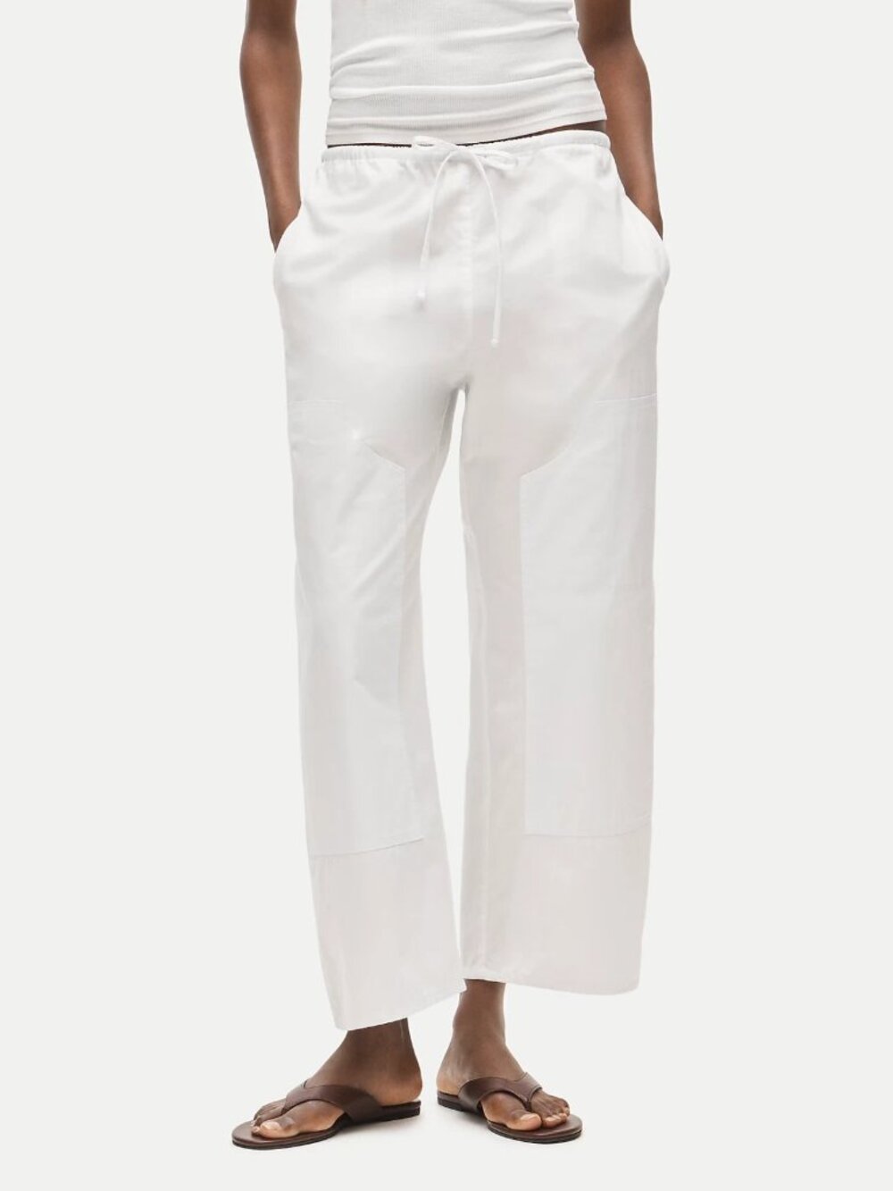 J. Crew White Luna Elastic Waist Snappy Poplin Pants M NWT